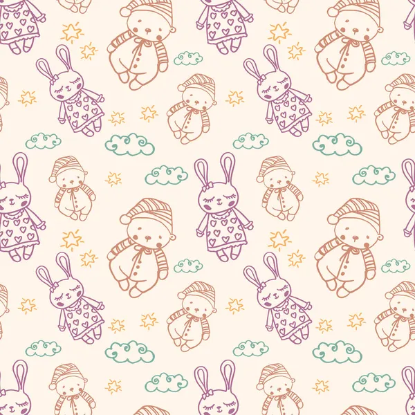 无缝图案 有可爱的兔子和熊 — 图库矢量图片