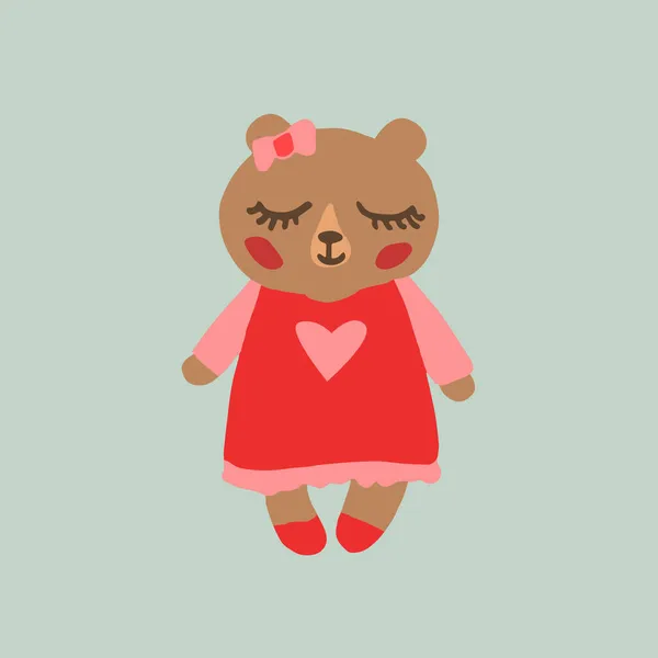 Lindo Oso Chica Vector Ilustración — Vector de stock