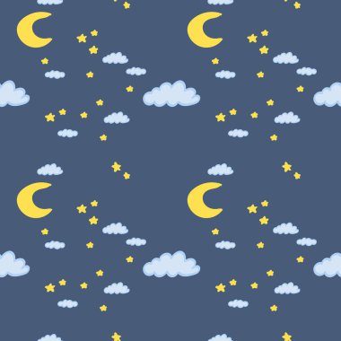 seamless pattern with clouds, stars and moon