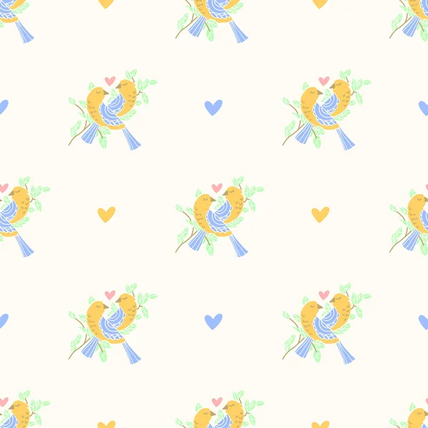 Милий Безшовний Векторна Ілюстрація Двома Закоханими Птахами — стоковий вектор