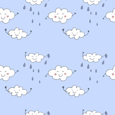 Doodle cute clouds seamless pattern