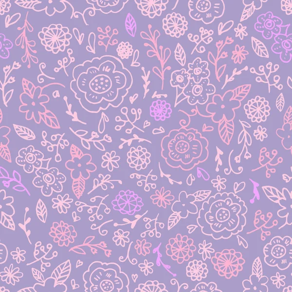 Floral Hand Drawn Vector Seamless Pattern — Stock Vector