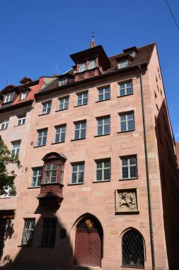 Nuremberg, Almanya 08.24.2021: Almanya 'nın Bavyera kentindeki tarihi binalar