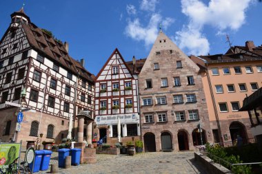 Nuremberg, Almanya 08.24.2021: Almanya 'nın Bavyera kentindeki tarihi binalar