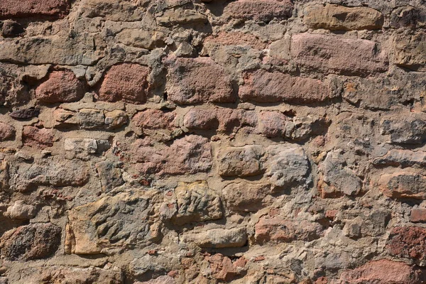Desen Arkaplan Taştan Duvar Kırmızı Turuncu Tuğlalar — Stok fotoğraf