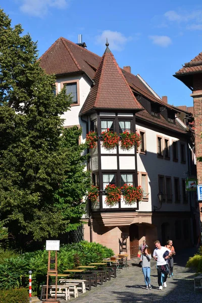 Norimberga Germania 2021 Edificio Storico Legno Con Finestra Angolo Nella — Foto Stock