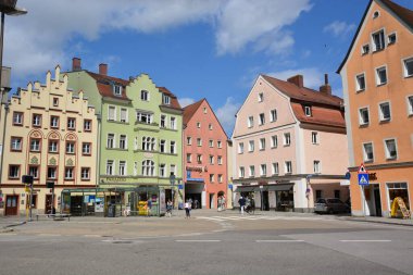 Regensburg, Bavyera, Almanya 2021.07.31: Almanya 'nın Bavyera kentindeki tarihi binalar