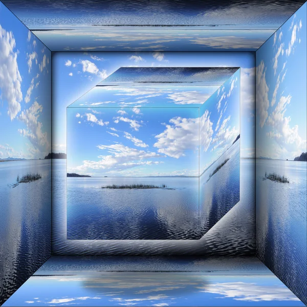 Liten 3d kube inne i den store kuben . – stockfoto