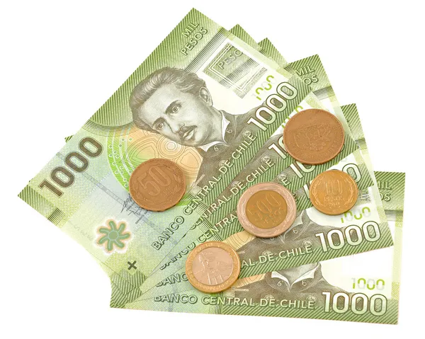 Monedas y billetes de colores . — Foto de Stock