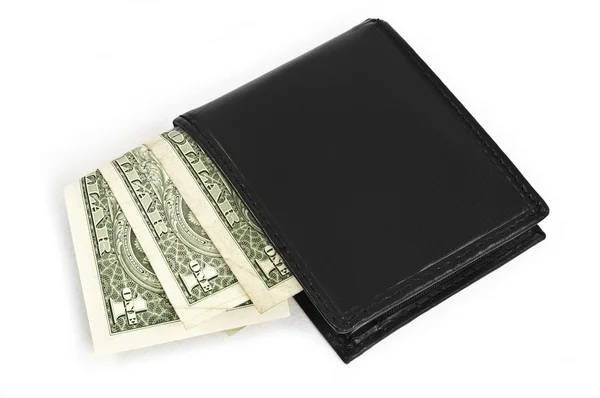 Money in black leather purse. — Stock Photo, Image