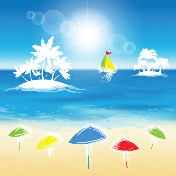 Sand beach, small islands. — Stock Vector