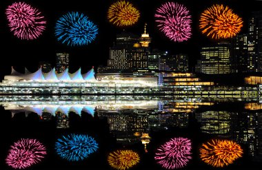 Fireworks above the center of Vancouver. clipart