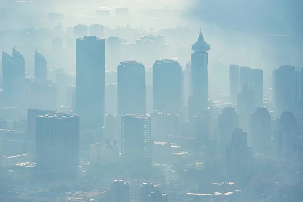 Empoeirado Sujo Acima Centro Cidade Hora Manhã Xangai China — Fotografia de Stock