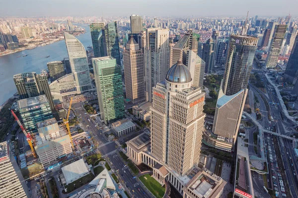 Shanghai China Januari 2017 Luchtfoto Van Shanghai Centrum Avonds — Stockfoto