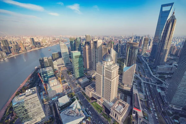 Luchtfoto Van Het Centrum Van Stad Avonds Shanghai China — Stockfoto