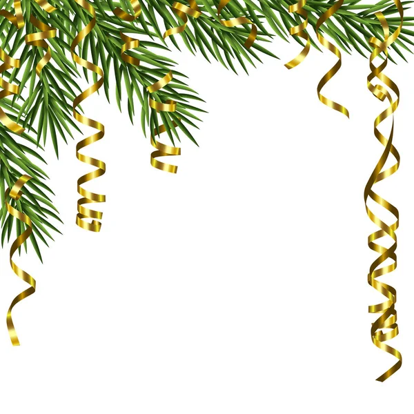 Κίτρινες Κορδέλες Και Κλαδιά Ελάτης Λευκό Φόντο Χριστούγεννα Διανυσματική Απεικόνιση — Διανυσματικό Αρχείο