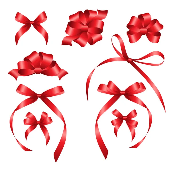 Set Red Gift Bows White Background Vector Illustration — Archivo Imágenes Vectoriales