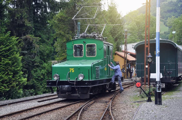 Chamby Switzerland July 2012 Retro Electric Locomotive Railway Museum Territory — Stock Photo, Image