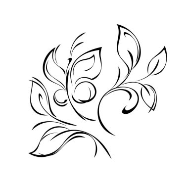 Dekoratif bir öğe, bir kelebek stili ve yapraklar. grafik dekor