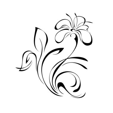 Sapında siyah çizgilerle beyaz arkaplanda yaprakları olan stilize çiçek