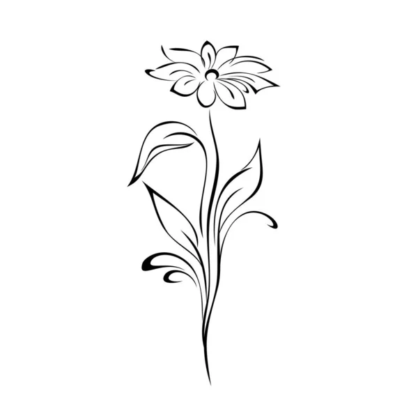 Стилізована Квітуча Квітка Довгому Стеблі Листям Завитками Графічний Декор — стоковий вектор