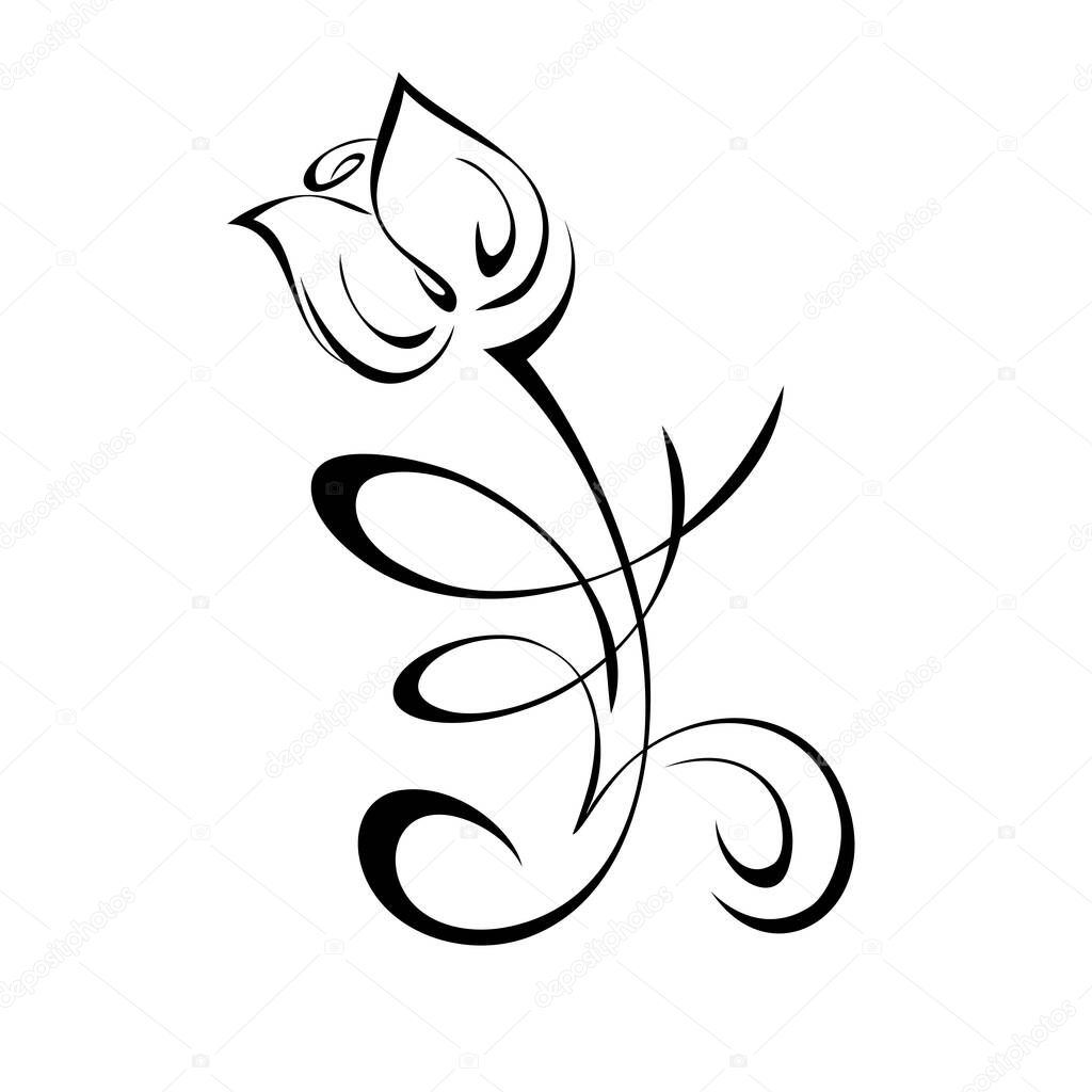 one stylized rosebud on a short stem with curls. graphic decor