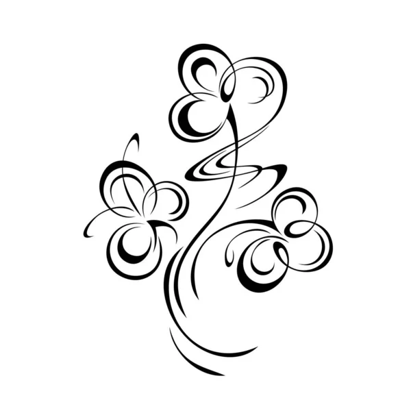 Stylizovaná Větvička Kvetoucími Květy Kudrlinkami Grafický Dekor — Stockový vektor