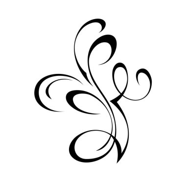 Dekoratif soyut süs, beyaz arkaplanda siyah çizgiler halinde kıvrımlar.