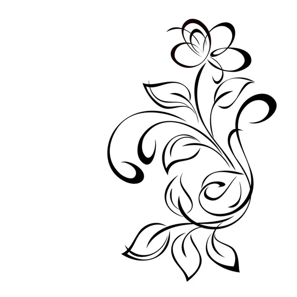 Elemento Decorativo Único Con Flores Estilizadas Hojas Rizos Líneas Negras — Vector de stock