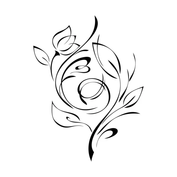 白い背景に黒い線の葉を持つ茎の上に一つの様式化された花 — ストックベクタ