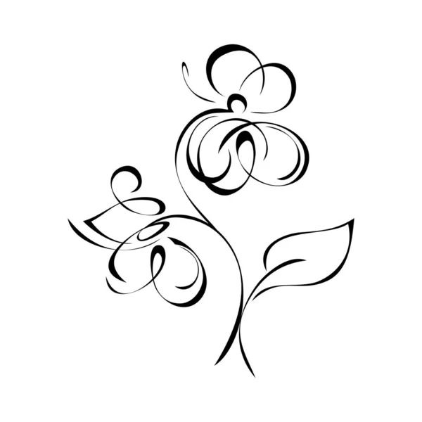 白い背景に黒い線の葉を持つ茎の上に一つの様式化された花 — ストックベクタ