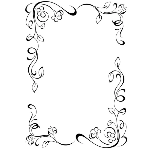 Dekorativní Obdélníkový Rám Květinovými Ozdobami Známkami Grafický Dekor — Stockový vektor