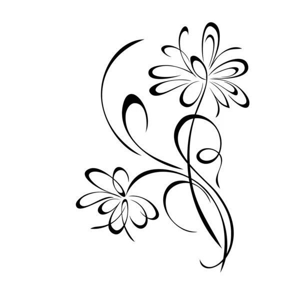 Zwei Stilisierte Blüten Stängeln Mit Locken Grafisches Dekor — Stockvektor