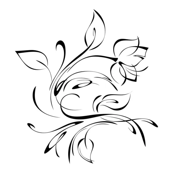 Стилизованный Цветок Стебле Листьями Гладких Черных Линиях Белом Фоне — стоковый вектор