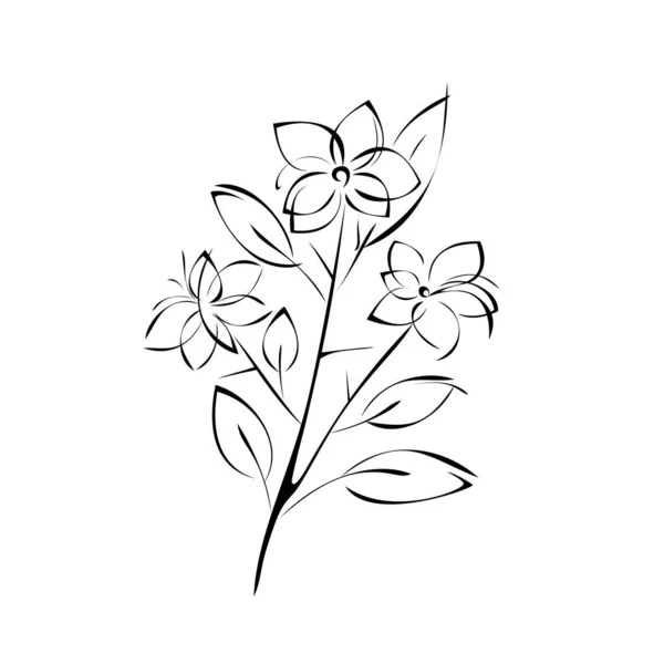 Sprig Flowers Stem Leaves Graphic Decor — Stock Vector
