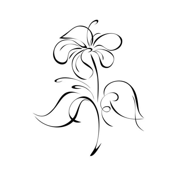 Ένα Τυποποιημένο Λουλούδι Ένα Στέλεχος Φύλλα Μαύρες Γραμμές Λευκό Φόντο — Διανυσματικό Αρχείο