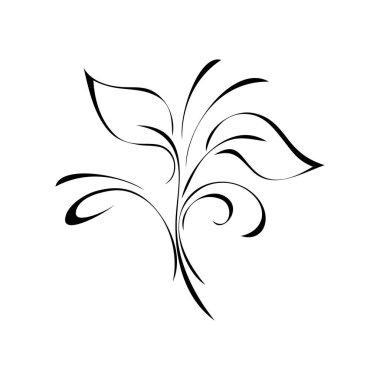 Beyaz arkaplanda düz siyah çizgiler halinde yaprakları olan stilize dallar