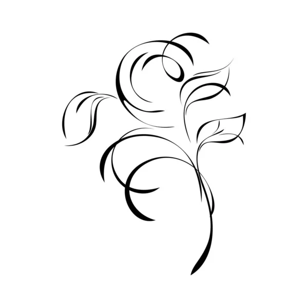 Stylized Twig Leaves Curlicues Smooth Black Lines White Background — Stockvektor