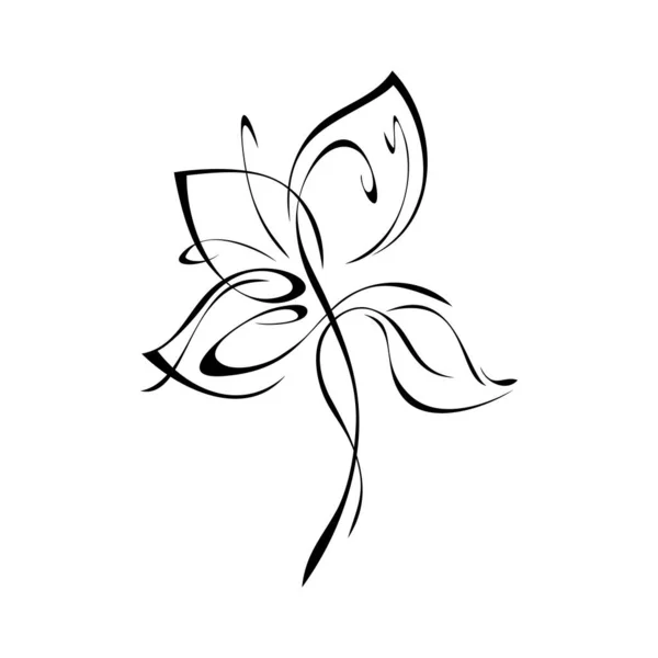 Stylized Flower Stem Leaf Black Lines White Background — Stock Vector