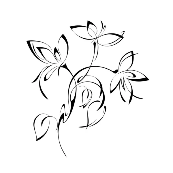 Çiçekler Yapraklarla Stilize Edilmiş Dal — Stok Vektör