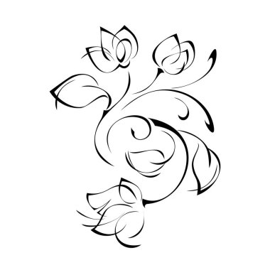 tomurcuklu çiçek süsü ve beyaz arkaplanda siyah çizgiler halinde yapraklar