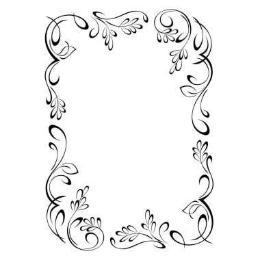 Şekillendirilmiş çiçekler, yapraklar ve vignettlerle dekoratif dikdörtgen çerçeve. grafik dekor