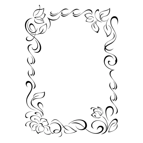 Decorative Rectangular Frame Stylized Flowers Leaves Vignettes Graphic Decor — стоковый вектор