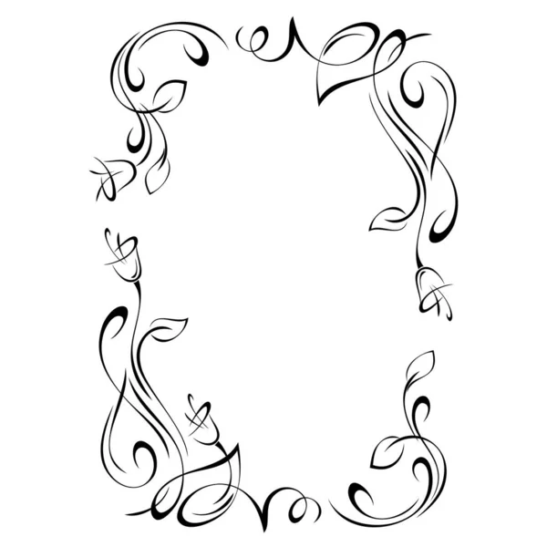 Decorative Rectangular Frame Stylized Leaves Bells Vignettes Graphic Decor — стоковый вектор