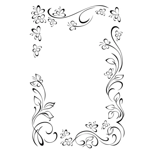 Dekorativní Rám Stylizovanými Květy Listy Motýly Viněty Grafický Dekor — Stockový vektor