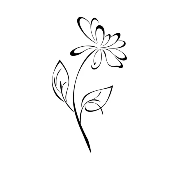 Стилизованный Цветущий Цветок Стебле Двумя Листьями Графический Декор — стоковый вектор