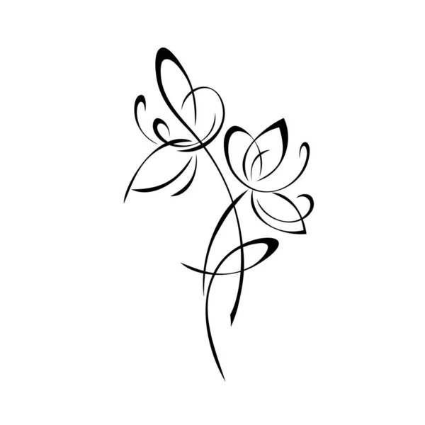 Two Stylized Flowers Stems Curl Graphic Decor — Vetor de Stock