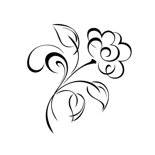 One Decorative Blooming Flower Stem Leaves Curls Graphic Decor — Image vectorielle