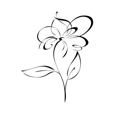 Sapında siyah çizgiler ve beyaz arkaplan üzerinde yaprak olan stilize çiçek