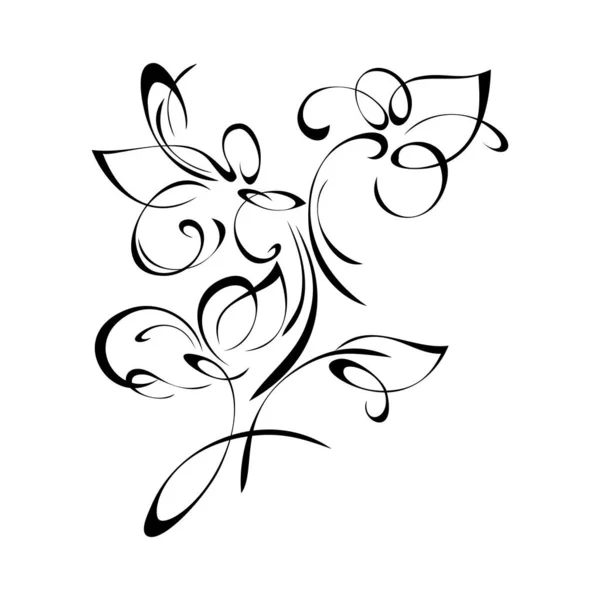 Bouquet Three Stylized Flowers Leaves Curls White Background — Stockvektor